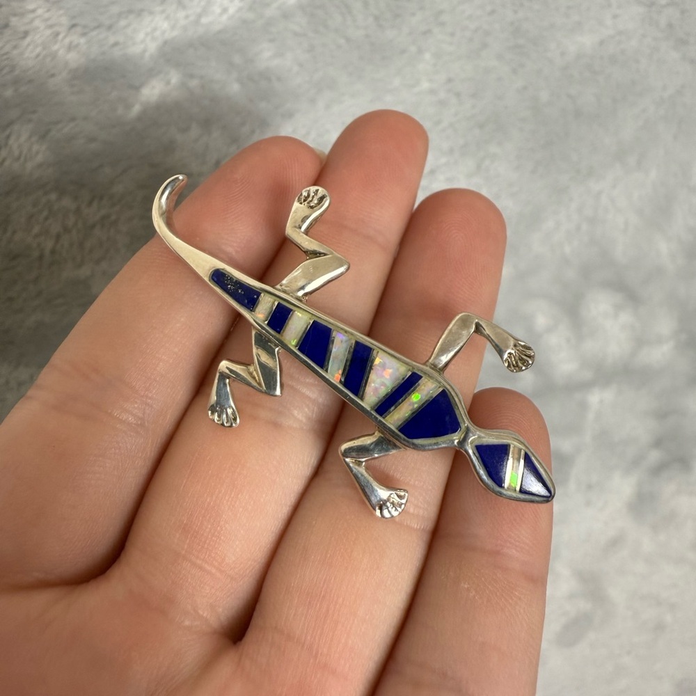 Sterling‎ Silver Inlay Lizard Pin Opal/Lapis Multi-Gem Southwestern